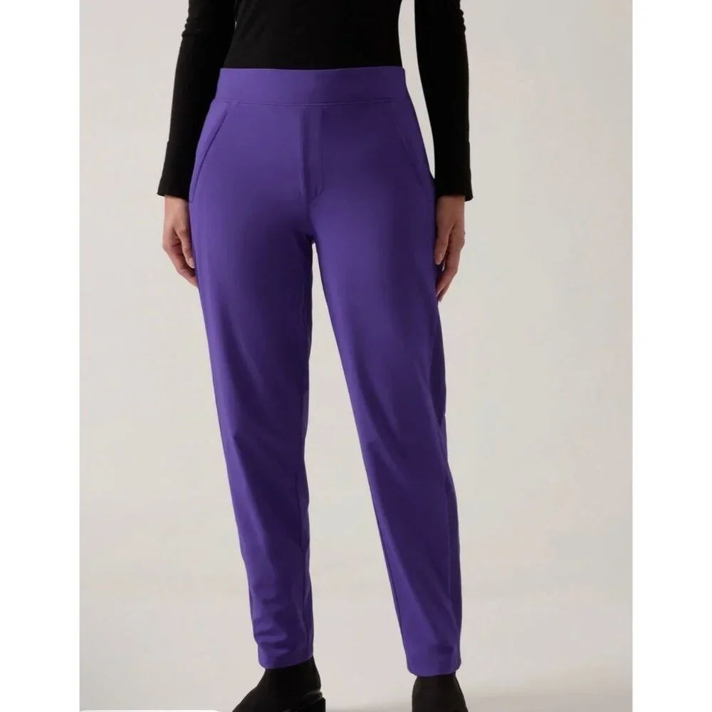 Athleta Womens Brooklyn Lined Pants Purple Ribbed Waist Size 6/T - Picture 2 of 16